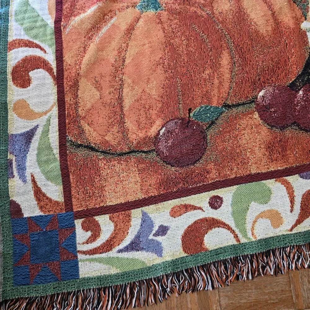 Jim Shore Tapestry Throw Harvest Thanksgiving Blanket 50”x”60” Autumn Fall